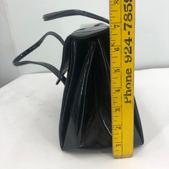 Vintage Lewis Women Handbag Purse Shiny Patent Leather 3 Compartment Black OS - Picture 10 of 13